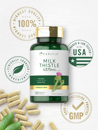 Carlyle Milk Thistle Supplement 4375Mg 120 Capsules High Potency Extract Vegetarian, Non-Gmo, Gluten Free