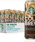 Starbucks Cold Brew Coffee, Vanilla Sweet Cream, 11 fl oz Cans (12 Pack), Premium Coffee Drink, Iced Coffee