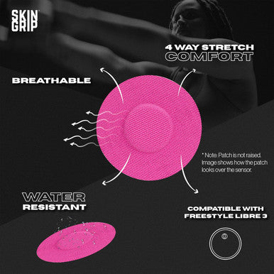 Skin Grip Adhesive Patches for style Libre 3 CGM Waterproof & Sweatproof Adhesive for 10-14 Days Pre-Cut Adhesive Medical Tape Continuous Glucose Monitor Sensor Cover 20 Pack Pink