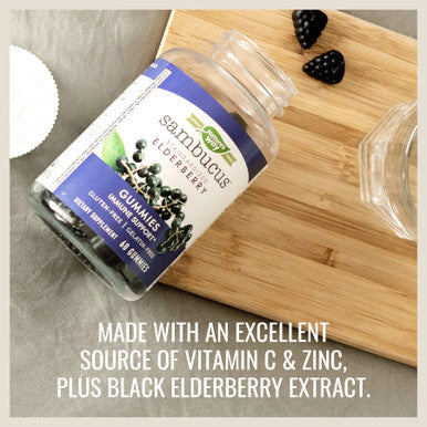 Natures Way Sambucus Elderberry Gummies, Immune Support Gummies*, Black Elderberry with Vitamin C and Zinc, 60 Gummies