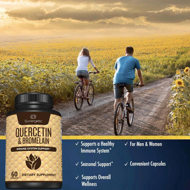 Sunergetic Premium Quercetin & Bromelain Supplement Powerful Quercetin Bromelain Complex To Help Support Immune System & Seasonal Support Quercetin 1000Mg Per Serving 60 Capsules