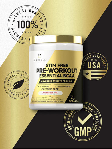 Carlyle Stim Pre Workout Powder | BCAA Amino Acids | 7g BCAA | Fruit Punch Flavor | Non-GMO and Gluten Supplement