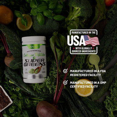 Super Greens Supplement Powder with Collagen Peptides 26 Superfoods Vitamins Grass Fed NonGMO Greens Superfood Powder for Hair Skin Nails Joint Support 30 Servings