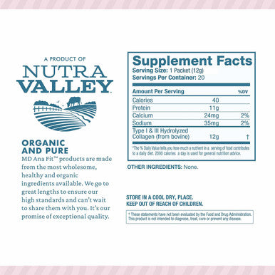 MD Ana Fit - Grass-Fed Hydrolyzed Collagen Peptides Powder, Non-Gmo Dairy, Hormone Free & Gluten Free, Pasture Raised, Unflavored, 30 Stick Packs (360G)