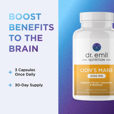 DR. EMIL NUTRITION 2100mg Organic Lions Mane Supplement Capsules Focus Mental Clarity and Cognition Nootropic Lion's Mane Mushroom Supplement with Organic Lions Mane