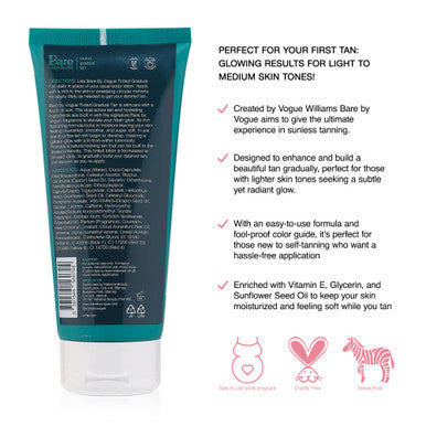 Bare by Vogue Tinted Gradual Tan Moisturiser - Hydrating Streak-Free Tanning Lotion - Enriched with Vitamin E Glycerin Grape & Sunflower Seed Oil - Buildable Sun-Kissed Glow 200ml