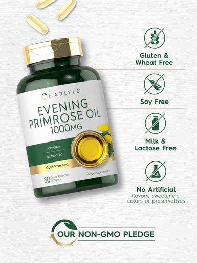 Carlyle Evening Primrose Oil Capsules 1000mg | 80 Softgels | Non-GMO & Gluten