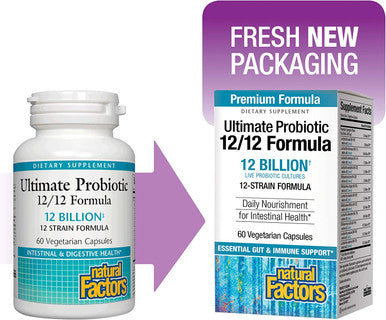 Natural Factors Ultimate Probiotic 12/12 Formula Supplement to Support Digestive Immune Health 12 Billion CFU 60 Capsules 60 Servings