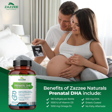 Zazzee Extra Strength Prenatal Dha Vitamins, 3-Month Supply, 500 Mg Dha, 1000 Mg Omega 3 S, 1000 Iu Vitamin D3, Burp Free, No Fis