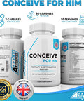Conceive for Him Fertility Supplement for Men - Vitamins & Minerals Plus Key nutrients for Male Fertility 60 Capsules