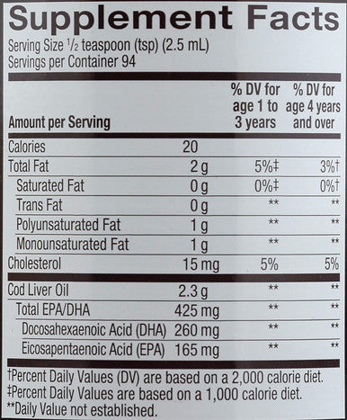 Natures Way Ultra Pure Omega-3 Kids DHA Liquid Fish Oil Supplement, Citrus Punch Flavor, 8 Fl Oz