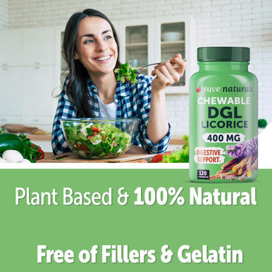 Yuve Vegan Dgl Licorice Chewable Tablets 400Mg - Support Stomach, Gut & Intestinal Relief - Natural Acid Reflux Formula - Ultra Pure Dgl Deglycyrrhizinated Licorice Root Extract Dgl Supplement - 120Ct
