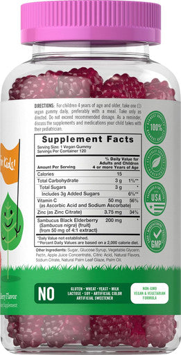 Carlyle Elderberry Gummies for Kids | 120 Count | Zinc and Vitamin C | Berry Flavor | Vegan Non-GMO and Gluten | by Lil' Sprouts