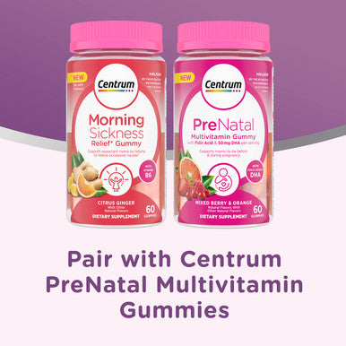 Centrum Morning Sickness Relief Gummies Citrus Ginger Flavor - 60 Count Up To 60 Day Supply