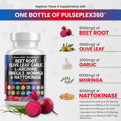 Beet Root Capsules 6000Mg Olive Leaf 6000Mg Nattokinase 4000 Fu Garlic Extract 2000Mg L-Arginine 400Mg Omega 3 Red Yeast Rice