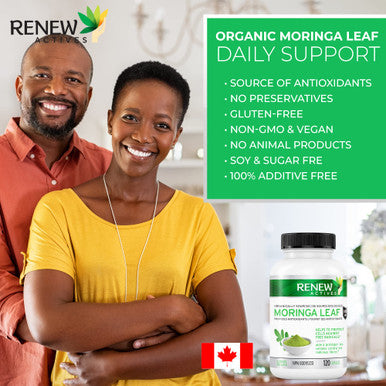 Renew Actives Organic Moringa Leaf Supplement: 800Mg Daily Serving - High Potency Moringa Capsules - Green Superfood & Antioxidant Support Against Free Radical Damage- 120 Vegan Capsules