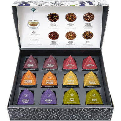 Teabloom Organic Black Forest Pyramid Tea Presentation Box 12 Assorted Black Tea Blends USDA Organic Whole-Leaf Pyramid Tea Sachets