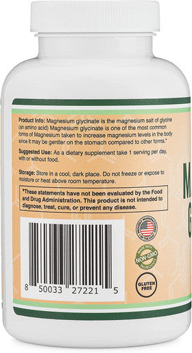 Magnesium Glycinate 400mg 180 Capsules Vegan Safe Manufactured and Third Party Tested in The USA Gluten NonGMO High Absorption Magnesium by Double Wood Supplements