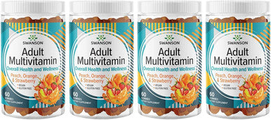 Swanson Mixed Fruit Multivitamin Adult Gummies - Daily Wellness Support for Adults - Formula for Overall Health & Wellness - 60 Gummies (4 Pack)