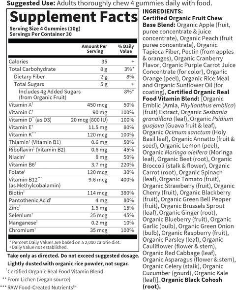 Garden Of Life Organics Women 40+ Gummy Vitamins Berry Organic NonGmo Vegan Kosher Complete Multi Methyl B12 C and D3 Gluten Soy and Dairy 120 Real Fruit Gummies