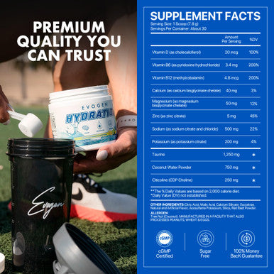 Evogen Hydration - Full Spectrum Electrolytes Powder | Sugar-Free Electrolyte Powder Supplement for Hydration Energy and Recovery | Coconut Water B Vitamins Potassium | Lemon Lime | 30 Servings