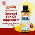 Barlean's Mango Peach Omega 3 Fish Oil Liquid Supplement with Vitamin D 1080mg EPA and DHA Fatty Acid Smoothie Flavored and Burpless for Brain Joint and Heart Health 8 oz