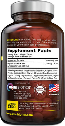 Organic Vitamin D3 5000 IU | 100% Vegan High-Potency Immune Support | Promotes Bone & Muscle Health | 90 Tablets (Unflavored)