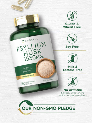 Carlyle Psyllium Husk Capsules 1530Mg | 200 Count | High Potency Fiber Supplement | Non-Gmo, Gluten Free
