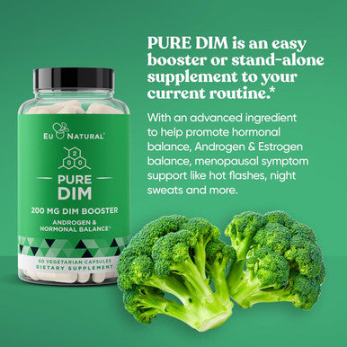 Eu Natural DIM Supplement Pure 200 Mg for Women or Men Estrogen Hormone Balance Supplement for Energy Fatigue Stress Menopause Hot Flashes Enhanced Bioavailability BioPerine 60 Vegan Soft Capsules