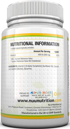 Vitamin E 400 IU, 180 Softgels 6 Month Supply, Vitamin E Capsules, Natural Source Vitamin E, D-Alpha Tocopherol, High Potency and Absorption, Made in The UK