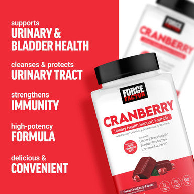 Force Factor Cranberry Soft Chews Cranberry Supplement with D Mannose and Cranberry Extract to Support Bladder and Urinary Tract Health for Women Vegan Sweet Cranberry Flavor 60 Soft Chews