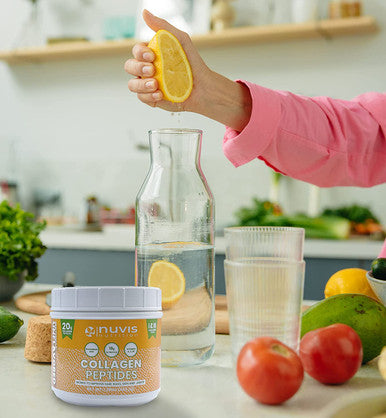 Nuvis Nutrition Collagen Peptides Powder Types I III. 28 Serving. Source Protein with Hyaluronic Acid Vitamins C E and Biotin Pasture Raised Grass Fed unflavored.