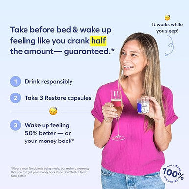 Cheers Restore | Supplement with DHM + L-Cysteine | Feel Better After Drinking & Support Your Liver | 12 Doses | Dihydromyricetin, Cysteine, Prickly Pear, B-Vitamins, Ginger