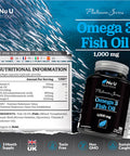 Omega 3 Fish Oil 2000mg per Serving - 180 Softgel Capsules - Premium Double Strength 660mg EPA & 440mg per Serving - 3 Month Supply - Sustainably Sourced - with Vitamin E - Nu U Nutrition