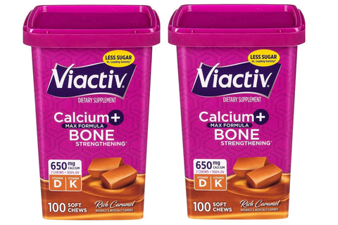 Viactiv Max Formula Calcium +Vitamin D3 Supplement for Bone Health Rich Caramel 100 Soft Chews 2 Pack