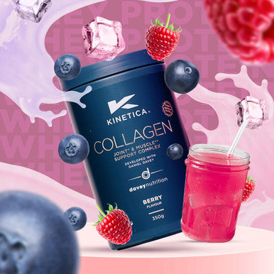 Kinetica Sports Collagen Powder - Berry Flavour | 350g | 5g FORTIGEL Bovine Collagen/Serve 320mg Vitamin C 5ÃƒÅ½Ã‚Â¼g Vitamin D 100mg Hyaluronic Acid & 500mg Glucosamine Sulphate | Joint & Muscle Support