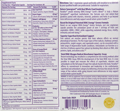 Paradise Herbs Orac-Energy Multi with Iron - One Daily Superfood Multivitamin - Gluten - 60 Vegetarian Capsules (Pack of 2)