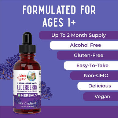 Maryruth Organics Elderberry Syrup Extra Strength USDA Organic Elderberry Sugar Adults & Kids Immune Support Supplement for Ages 1+ Clean Label Project Verified Vegan Gluten 2 Fl Oz