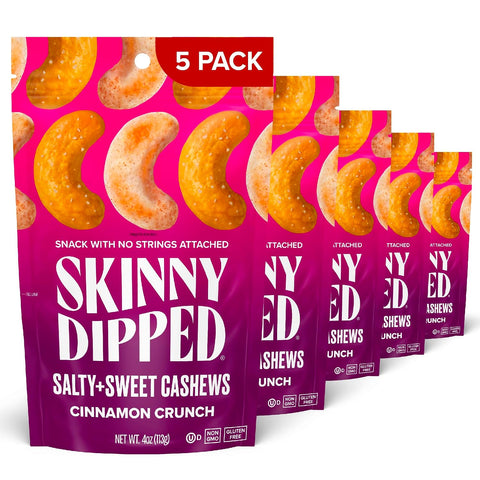 SkinnyDipped Salty + Sweet Maple Almond Crunch, Healthy Snack, Plant Protein, Gluten Free, 4 oz Resealable Bags, Pack of 5