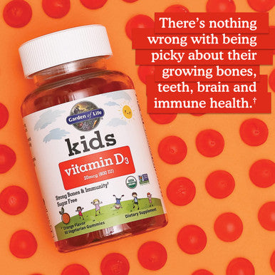 Garden of Life Kids Organic Vitamin D3 Gummies With 800 Iu (100% Daily Value) For Strong Bones Teeth Brain & Immunity Non-Gmo No Gluten Vegetarian Sugar Free Orange Flavor 60 Servings