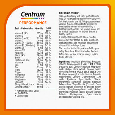 Centrum Performance Multivitamin Tablets For Men And Women Vitamins With 21 Essential Nutrients Including Vitamin C D And Iron 30 Ct (Packaging And Tablet Colour May Vary Slightly)