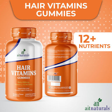 Aitnaturals Hair Vitamin 60 Gummies (Strawberry) with Vitamin C Biotin & Folic Acid Supports Healthy Hair Nail & Skin Protects Hair Follicles & Reduces Breakage | Multivitamins for Hair Growth