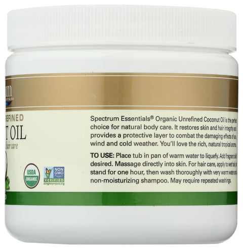 Spectrum Essentials Organic Virgin Coconut Oil, Unrefined, 15 oz
