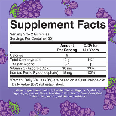 MaryRuth's Iron Gummies for Ages 14+ | with Vitamin C for Absorption | Sugar Free | Gummy Iron Supplement + VIT C | Energy Metabolism | Cellular Health | Immune Support | Vegan | Non-GMO | 60 Count
