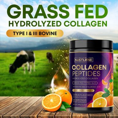 Built Nature Collagen Powder, Hydrolyzed Type 1 & 3 Peptides, Grass-Fed With Hyaluronic Acid And Vitamin C, Healthy Hair, Skin, Nails, Bones & Joints, Keto & Paleo Friendly, Non-Gmo, Citrus Flavor 30 Servings