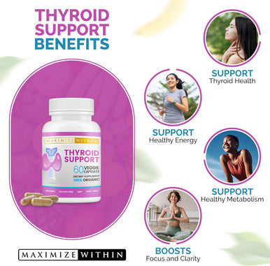 Thyroid Support Supplement For Women & Men - Focus, Mental Clarity & Energy With Ashwagandha Iodine Zinc Kelp Vitamin B12 L Tyrosine Selenium Copper Bladderwrack- 60 Count
