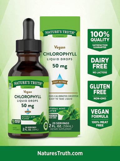 Vegan Chlorophyll Liquid Drops | 50mg | 2 Fl Oz | Non-GMO & Gluten Supplement | Plant-Based Support | Natural Mint Flavor | by Nature's Truth