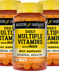 Mason Natural Daily Multiple Vitamins with Iron, Vitamins A, C, D, E, B1, B2, B3, B6, B12, Folate and Calcium for Overall Health, 100 Tablets (Pack of 3)