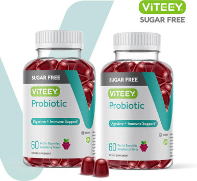 Probiotic Gummies For Women, Men & Teens, 2 Billion Cfus - Sugar - Immune Booster, Digestive Support, Gut Health - Vegan, Gelatin Free, Gmo - Tasty Chewable Raspberry Flavored Gummy