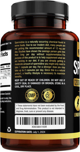 Spermidine Supplements 1200Mg (90 Capsules) ÃƒÂ¢Ã¢â€šÂ¬Ã¢â‚¬Å“ Anti Aging - 3Rd Party Tested (12Mg Spermidine Powder) Max Purity - 100% Pure Espermidina- Fermented Wheat Germ Extract - Nmn Alternative